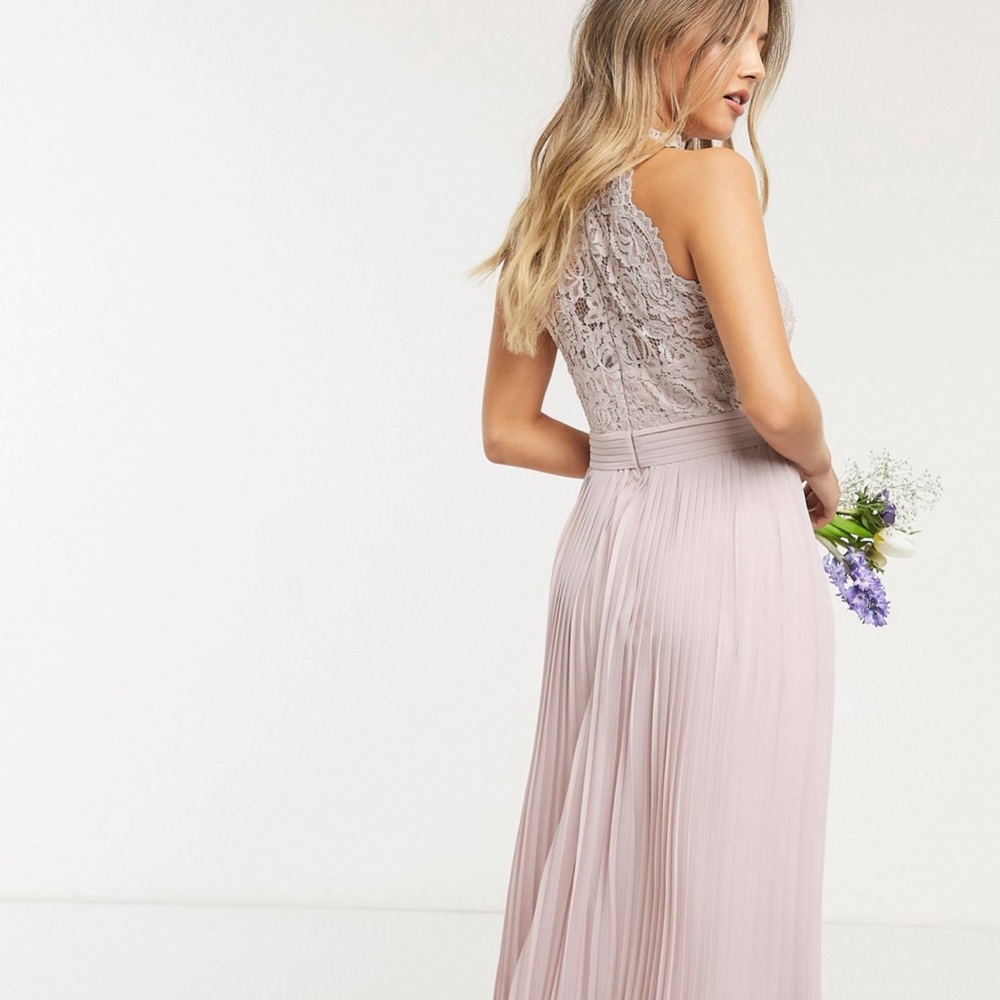 TFNC bridesmaid lace halter neck maxi dress in pink